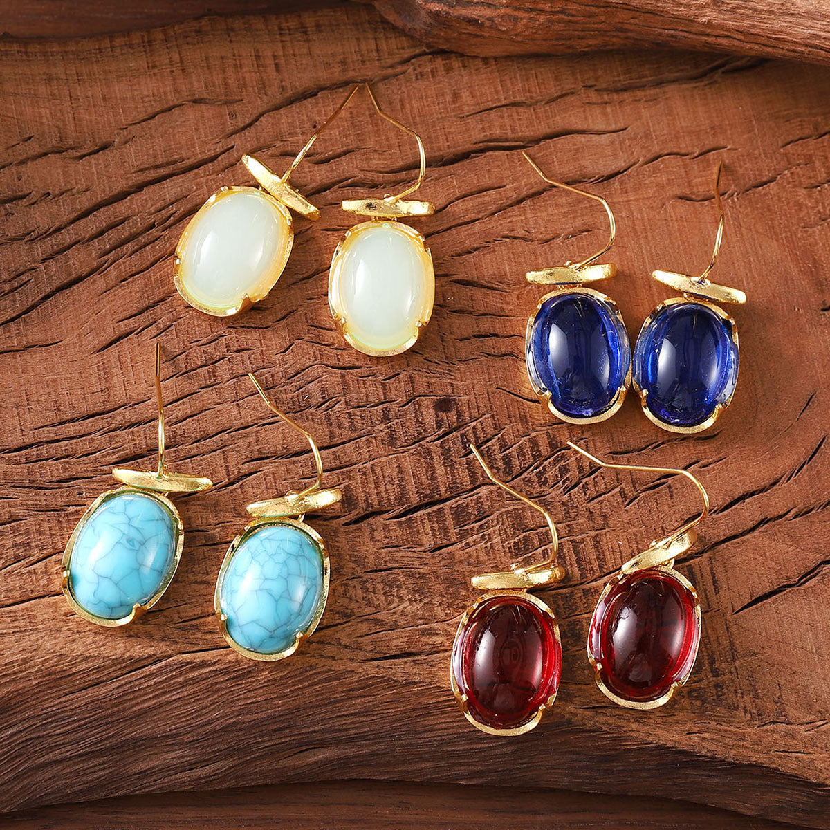 Vintage Gemstone Pendant Earrings For Women