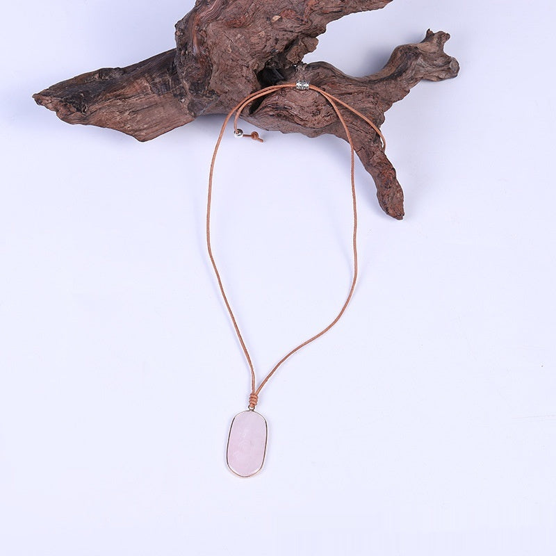 Natural Stone Pendant Red Stone Adjustable Leather Necklace