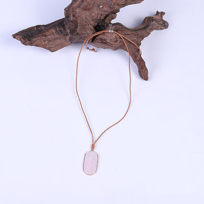Natural Stone Pendant Red Stone Adjustable Leather Necklace