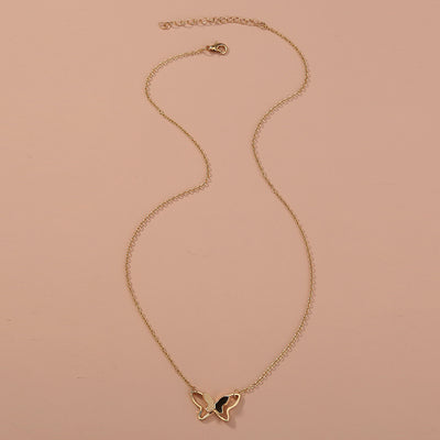 Women's Fashion Simple Double-layer Metal Butterfly Pendant Necklace