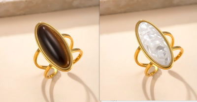 Hydraulic Oval Natural Stone Stainless Steel Ring Simple