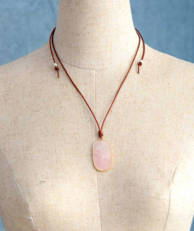 Natural Stone Pendant Red Stone Adjustable Leather Necklace