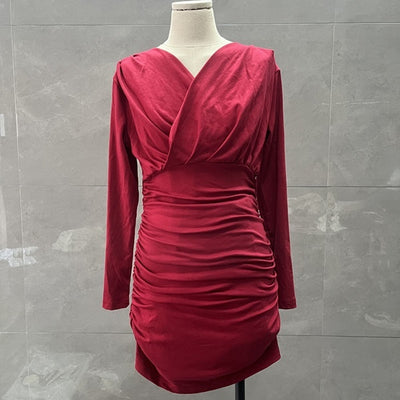 Mature Adult Lady Like Woman Style Stretch Long Sleeve Dress For Women