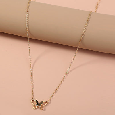 Women's Fashion Simple Double-layer Metal Butterfly Pendant Necklace