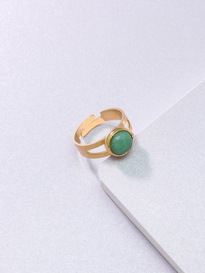 Green Natural Stone Inlaid Retention Copper-plated Gold Retro Personalized Ring