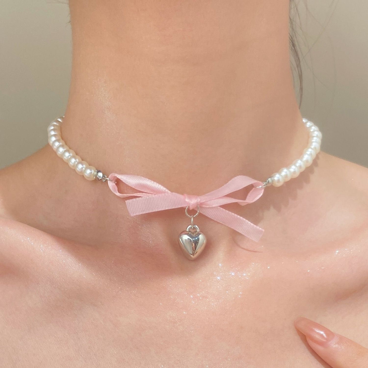 Love Heart Bow Tie Clavicle Chain Necklace