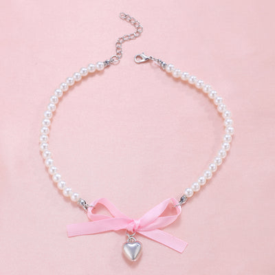 Love Heart Bow Tie Clavicle Chain Necklace