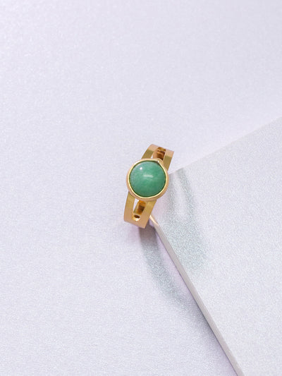 Green Natural Stone Inlaid Retention Copper-plated Gold Retro Personalized Ring