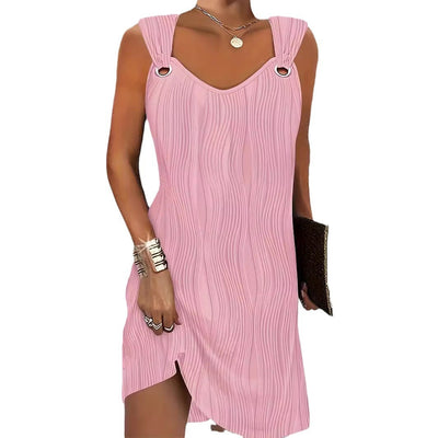 Women's European And American Solid Color Water Wave Pattern Sleeveless Dress