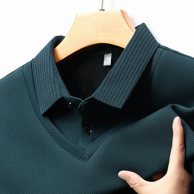 Business Casual Men's Clothing Fake Two-piece Striped Sleeve T-shirt