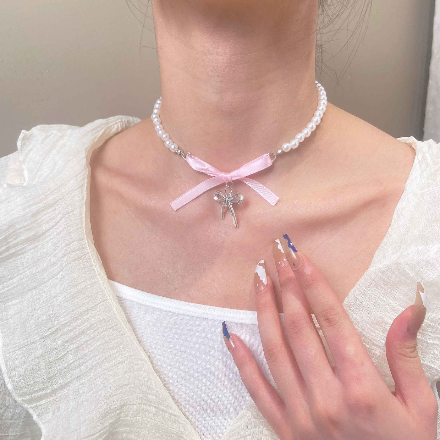 Love Heart Bow Tie Clavicle Chain Necklace
