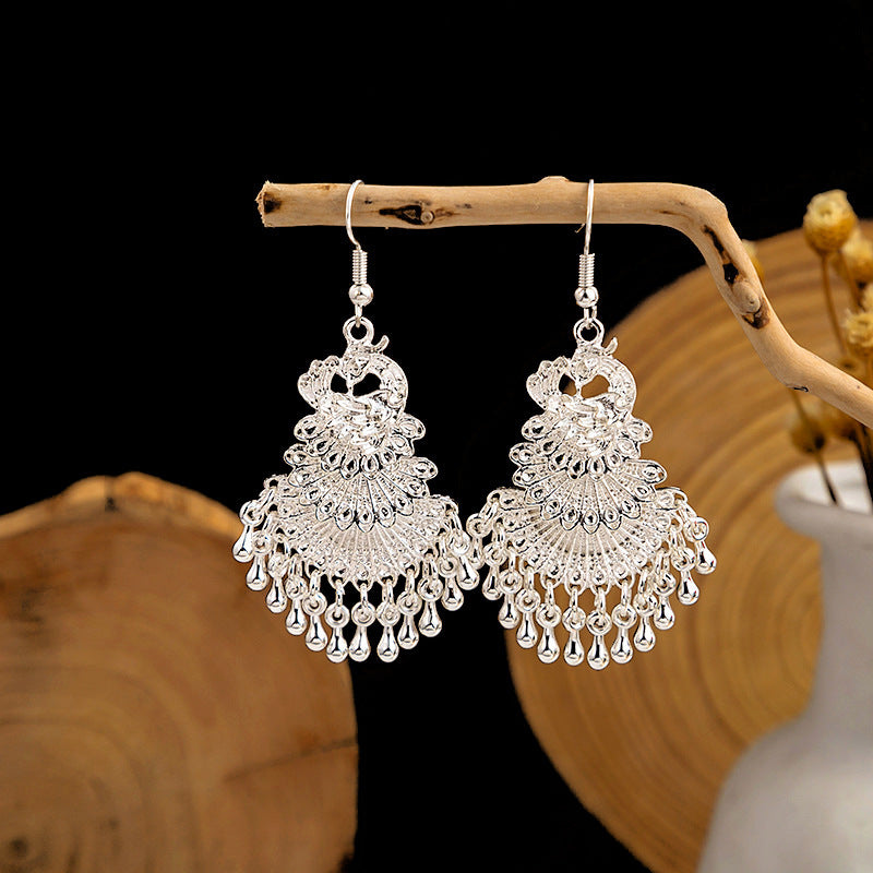 Cloisonne Peacock Earrings Miao Silver National Totem Phoenix