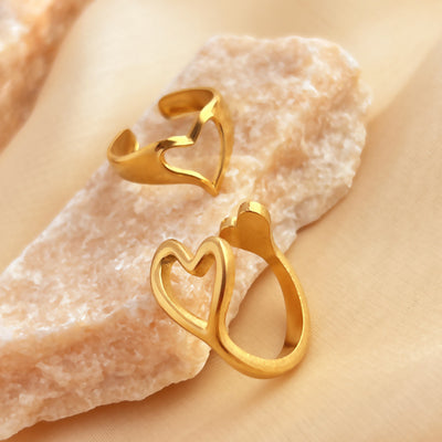 Retro Love Heart Ring Stainless Steel Plated 18K Gold Love Trend Ins Ring