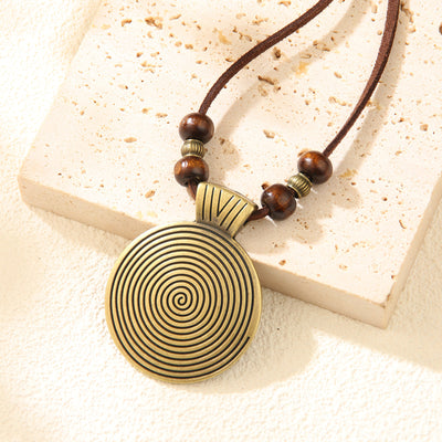 Cowhide String Ethnic Pendant Leather Ornament Fingerprint Alloy Sweater Chain