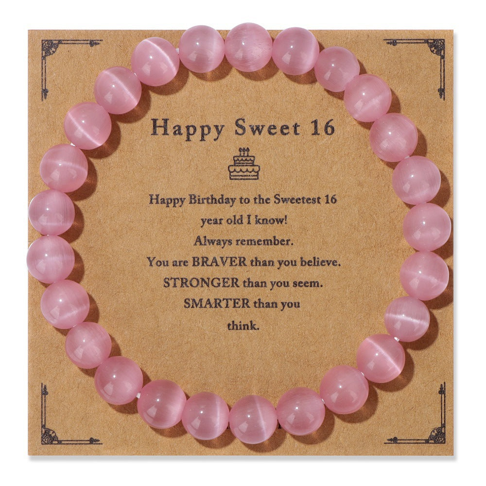 Birthday Card Men's Natural Stone Beads Elastic String Bracelet