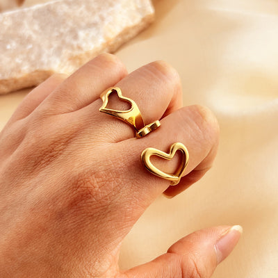 Retro Love Heart Ring Stainless Steel Plated 18K Gold Love Trend Ins Ring