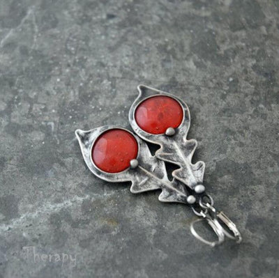 Fashion Bohemian Triangle Inlaid Ruby Vintage Earrings