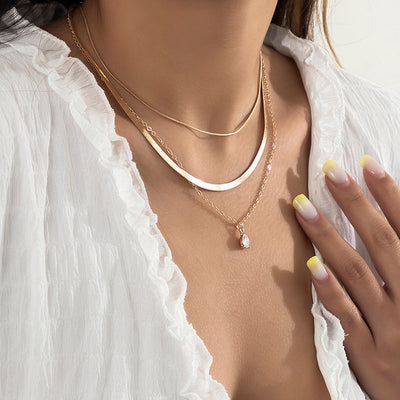 Cold Wind Twin Clavicle Chain Metal Niche Water Drop Rhinestone Necklace