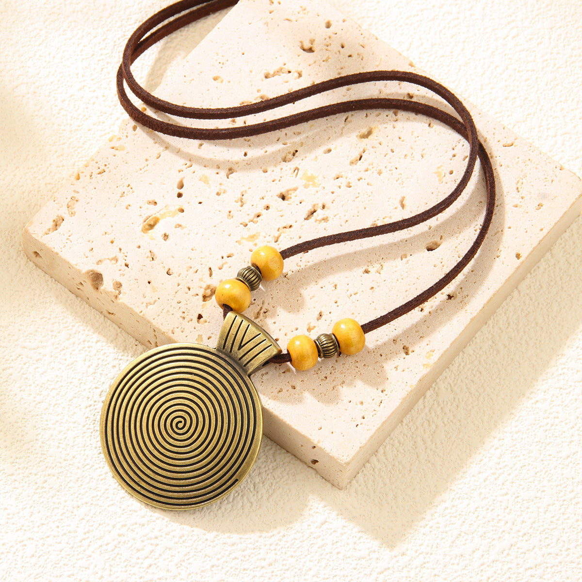 Cowhide String Ethnic Pendant Leather Ornament Fingerprint Alloy Sweater Chain