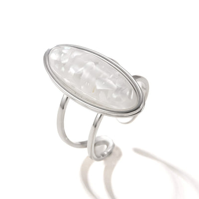 Hydraulic Oval Natural Stone Stainless Steel Ring Simple