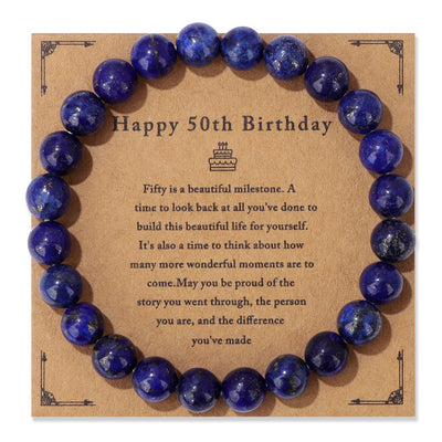 Birthday Card Men's Natural Stone Beads Elastic String Bracelet