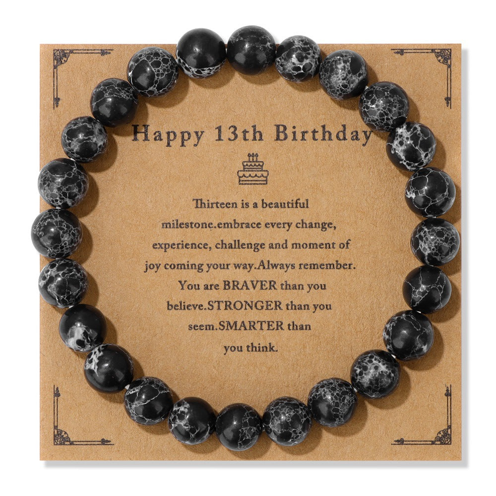 Birthday Card Men's Natural Stone Beads Elastic String Bracelet