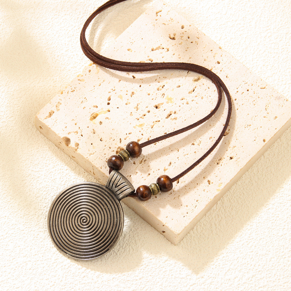 Cowhide String Ethnic Pendant Leather Ornament Fingerprint Alloy Sweater Chain