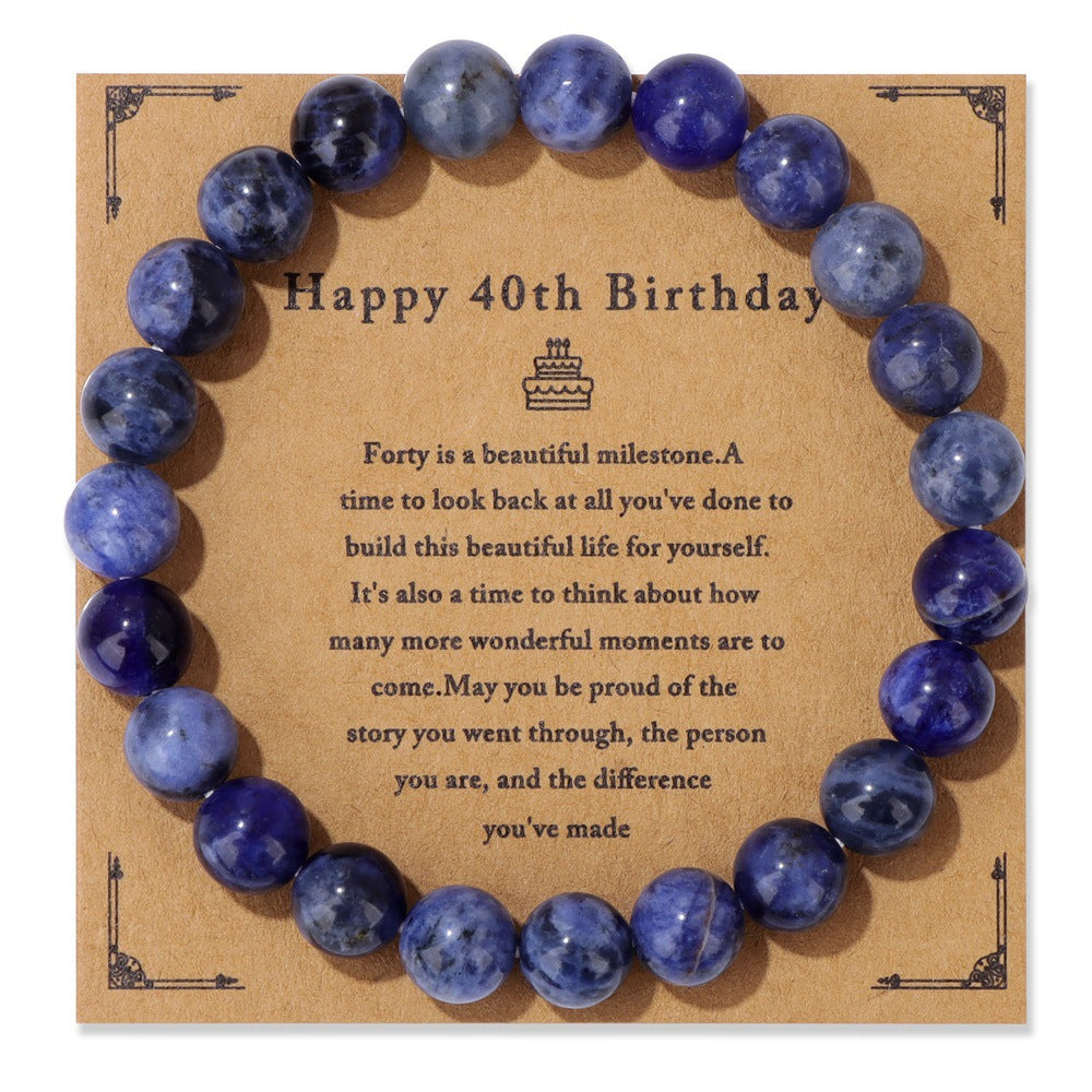 Birthday Card Men's Natural Stone Beads Elastic String Bracelet