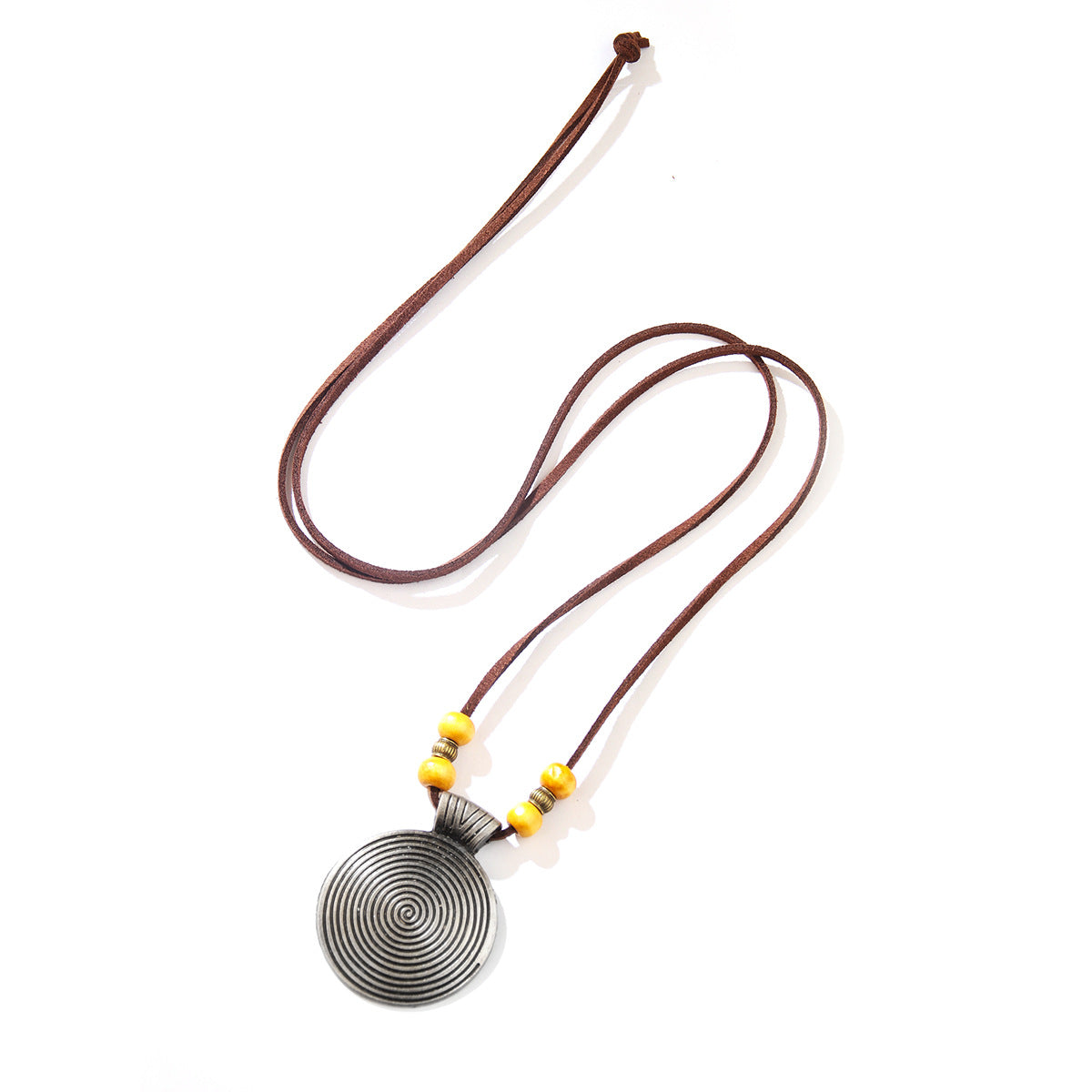 Cowhide String Ethnic Pendant Leather Ornament Fingerprint Alloy Sweater Chain