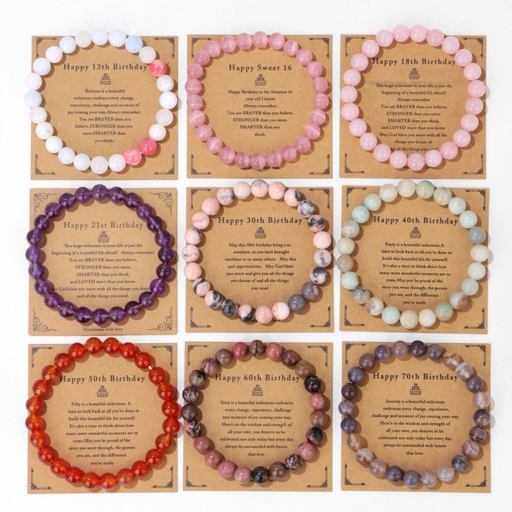 Birthday Card Men's Natural Stone Beads Elastic String Bracelet