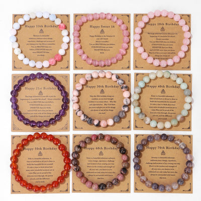 Birthday Card Men's Natural Stone Beads Elastic String Bracelet