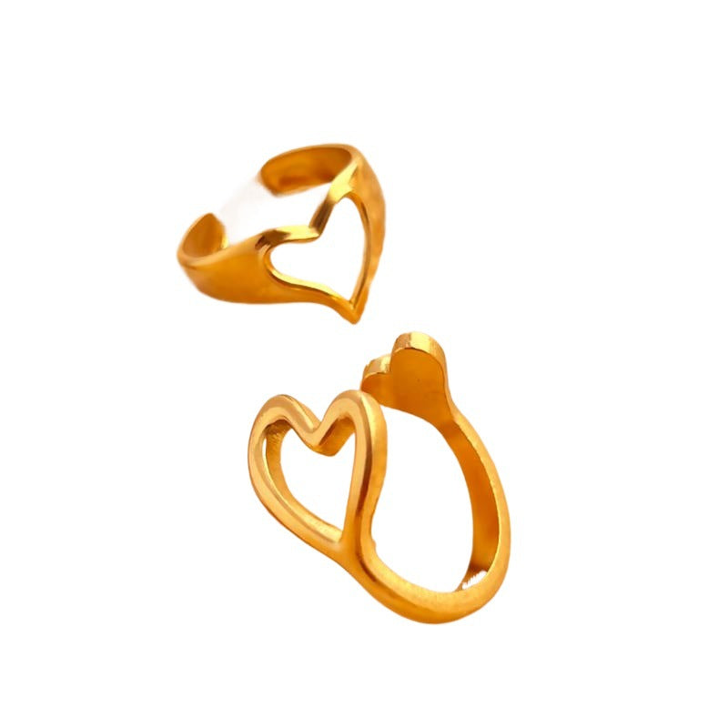 Retro Love Heart Ring Stainless Steel Plated 18K Gold Love Trend Ins Ring
