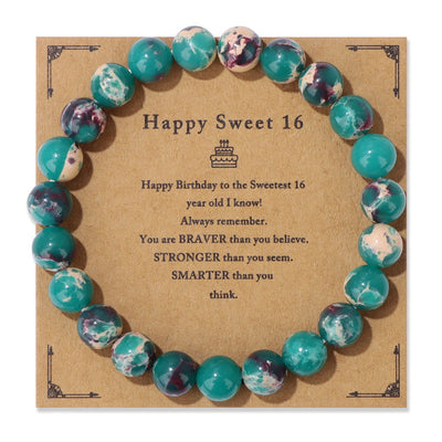 Birthday Card Men's Natural Stone Beads Elastic String Bracelet