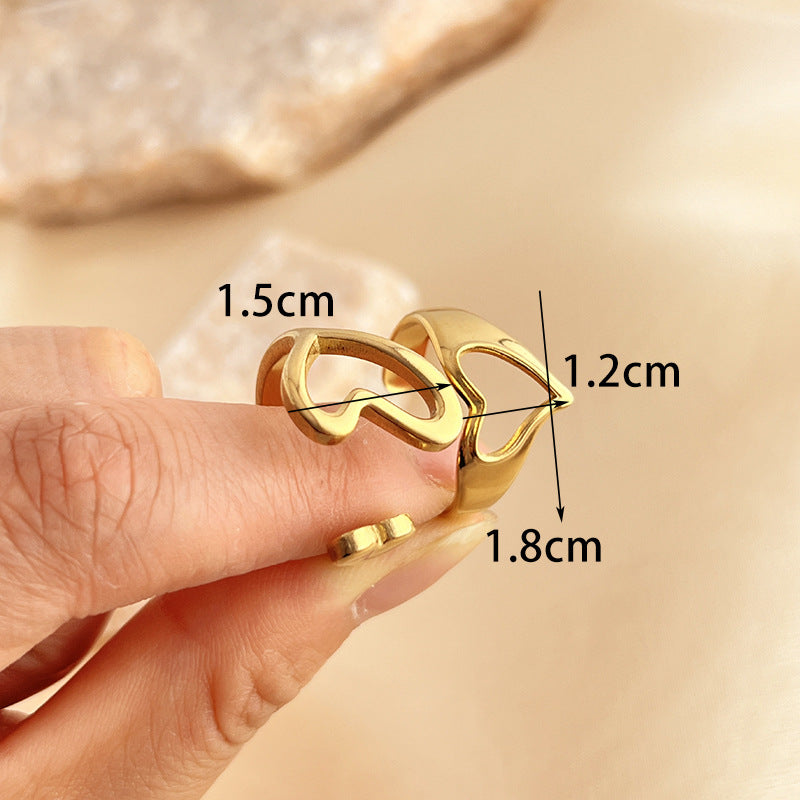 Retro Love Heart Ring Stainless Steel Plated 18K Gold Love Trend Ins Ring