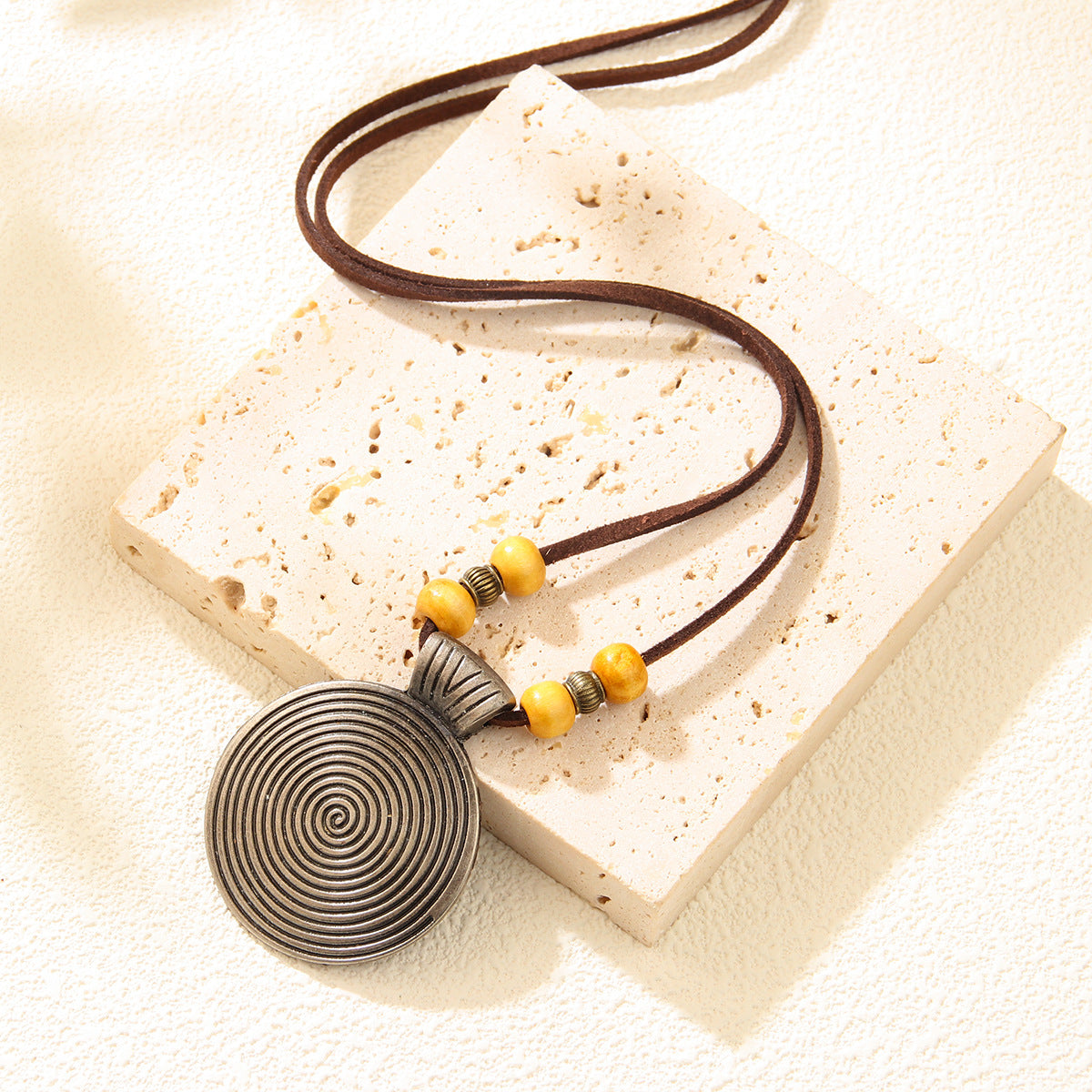 Cowhide String Ethnic Pendant Leather Ornament Fingerprint Alloy Sweater Chain