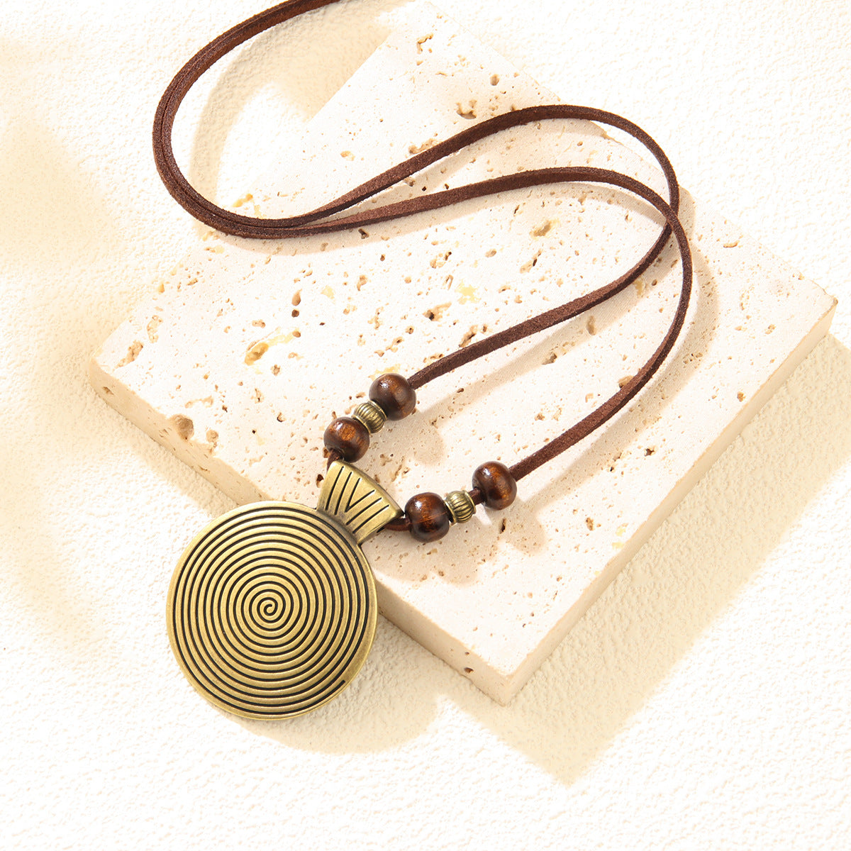 Cowhide String Ethnic Pendant Leather Ornament Fingerprint Alloy Sweater Chain