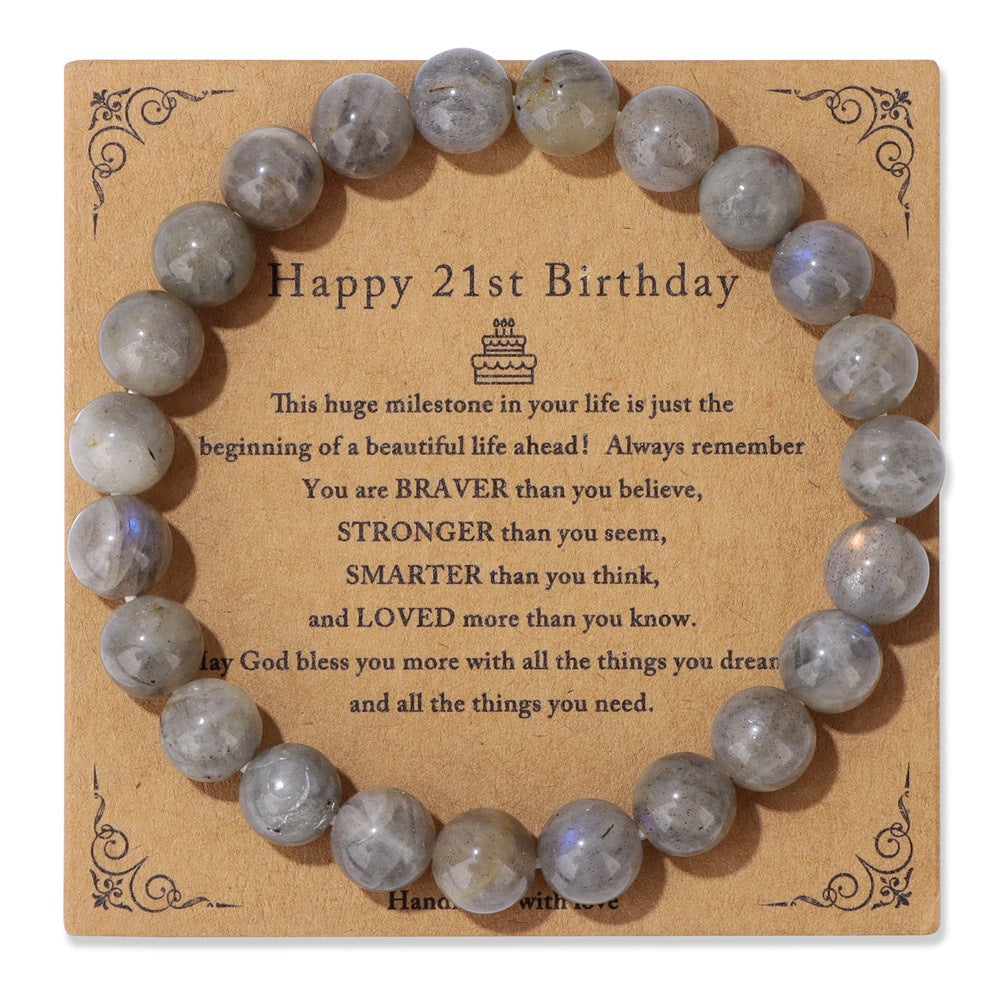 Birthday Card Men's Natural Stone Beads Elastic String Bracelet