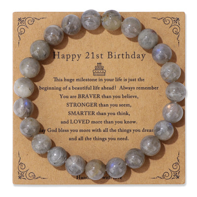 Birthday Card Men's Natural Stone Beads Elastic String Bracelet