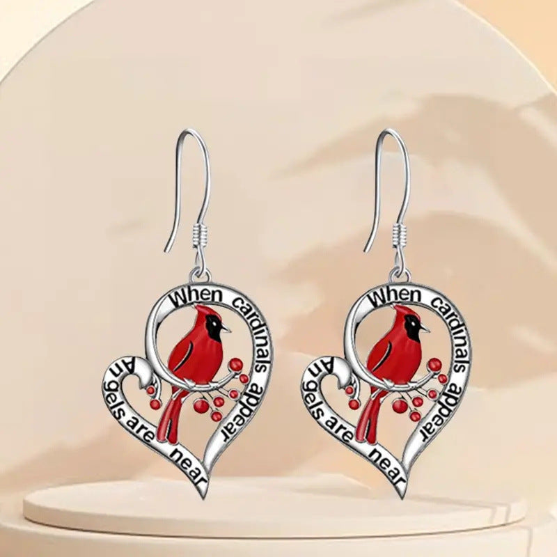 Red Love Personality Bird Animal Earrings