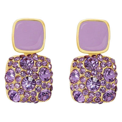 Oil Dripping Full Diamond Square Earrings Light Luxury High-end Fashion Simple