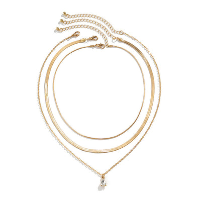 Cold Wind Twin Clavicle Chain Metal Niche Water Drop Rhinestone Necklace