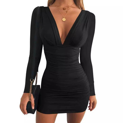 New V-neck Long Sleeve High Waist Sheath Dress For Women