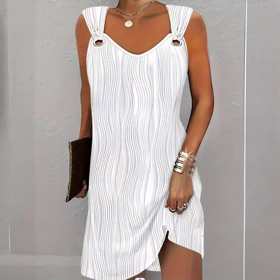Women's European And American Solid Color Water Wave Pattern Sleeveless Dress