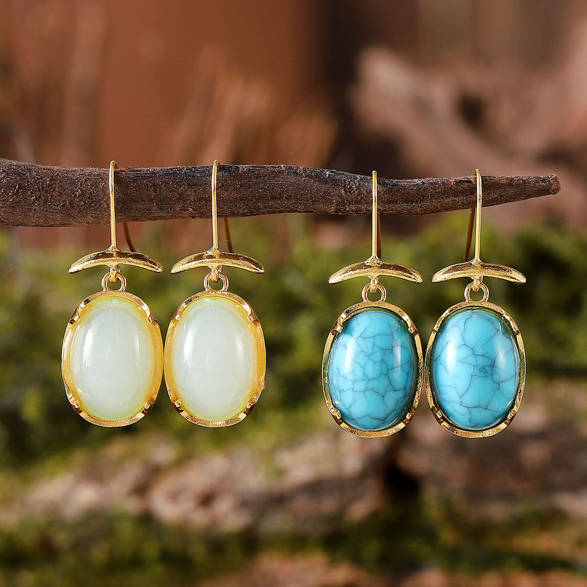 Vintage Gemstone Pendant Earrings For Women