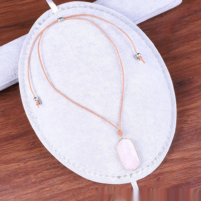 Natural Stone Pendant Red Stone Adjustable Leather Necklace