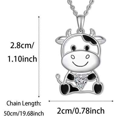 European And American Cartoon Cow BABY HUG Heart-shaped Gem Pendant Necklace